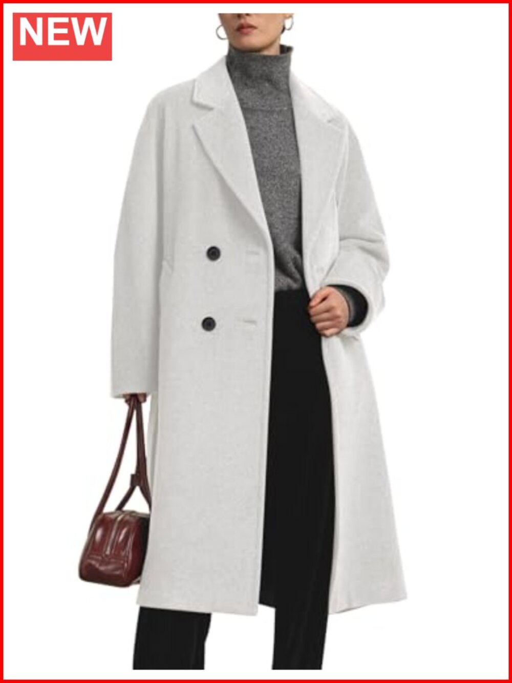 Women's Long Wool Peacoat Double Breasted Notch Lapel Winter Coat
